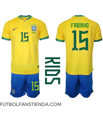Brasil Fabinho #15 Primera Equipación Niños Mundial 2022 Manga Corta (+ Pantalones cortos)